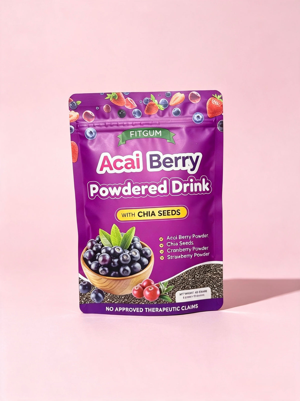 FITGUM Acai Berry Powdered Drink with Chia Seeds (10 x 4g Sachets)