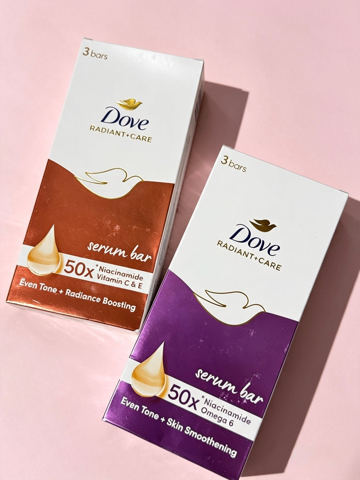 Dove Radiant + Care Serum Bar 50x Niacinamide Omega 6 - Even Tone + Skin Smoothening Serum Bar Soap 3 x90g ( purple )