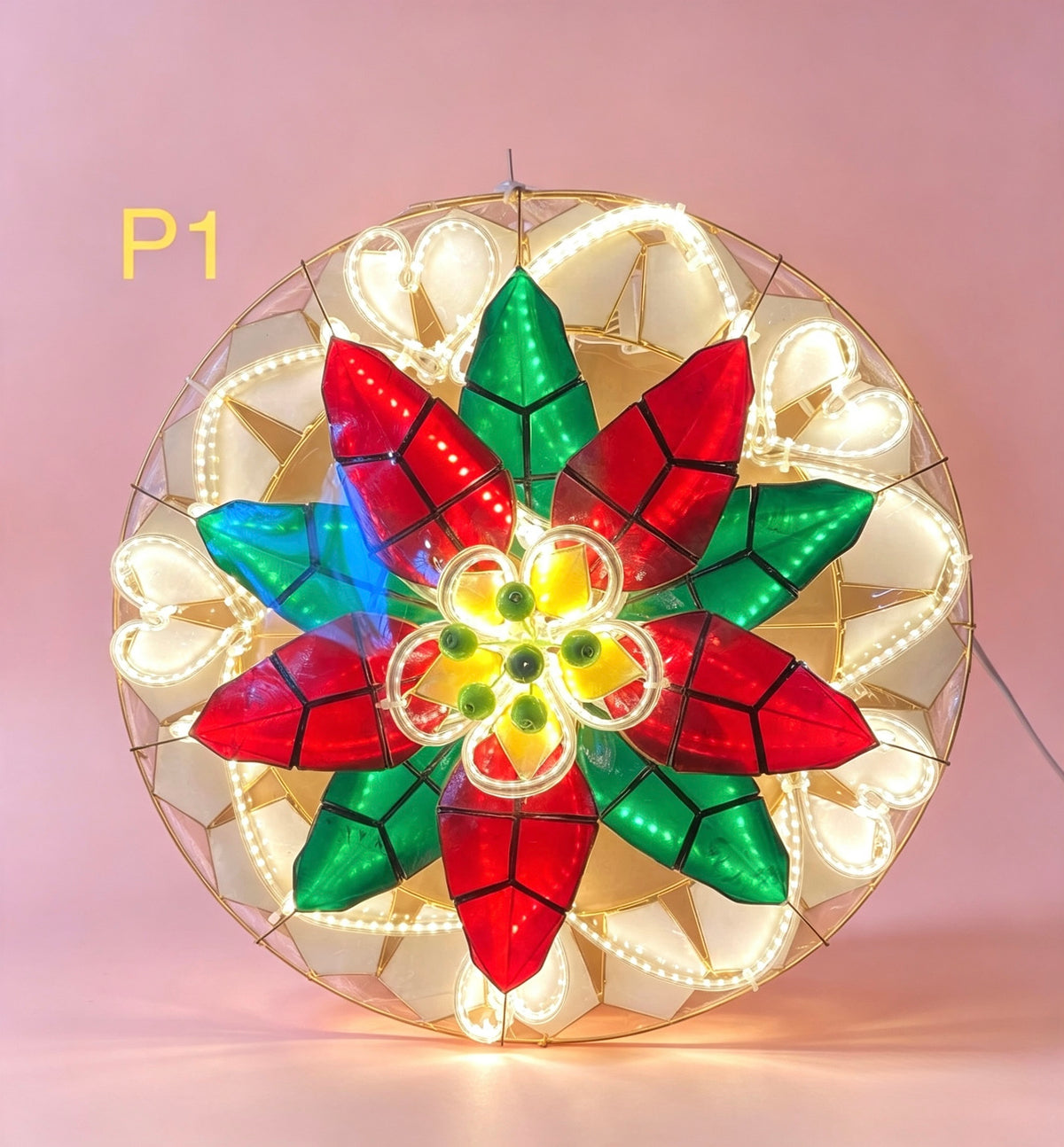 20" Capiz Christmas Parol (Tala, Poinsettia Design, Special Lantern Design)